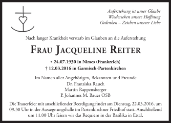 Traueranzeige von Jacqueline Reiter von merkurtz