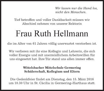 Traueranzeige von Ruth Hellmann von merkurtz