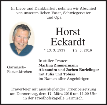 Traueranzeige von Horst Eckardt von merkurtz
