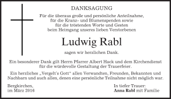 Traueranzeige von Ludwig Rabl von merkurtz