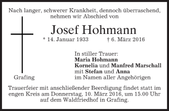 Traueranzeige von Josef Hohmann