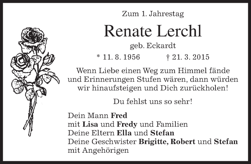  Traueranzeige für Renate Lerchl vom 21.03.2016 aus merkurtz