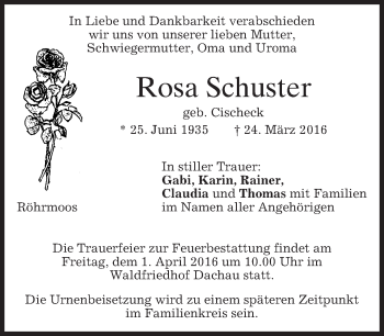 Traueranzeige von Rosa Schuster von merkurtz