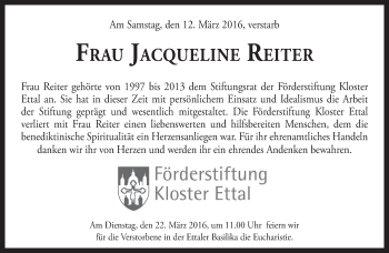 Traueranzeige von Jacqueline Reiter von merkurtz