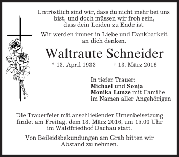 Traueranzeige von Waltraute Schneider von merkurtz