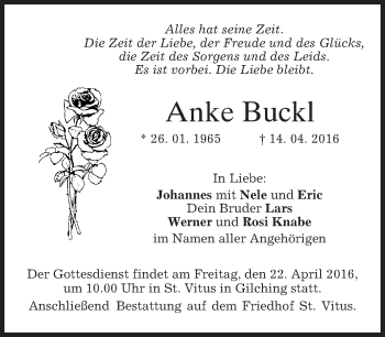 Traueranzeige von Anke Buckl von merkurtz