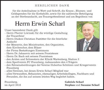 Traueranzeige von Erwin Scharl von merkurtz