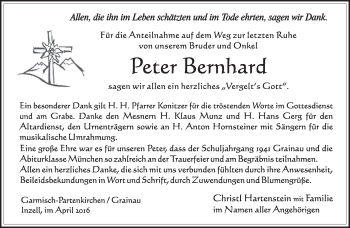 Traueranzeige von Peter Bernhard von merkurtz