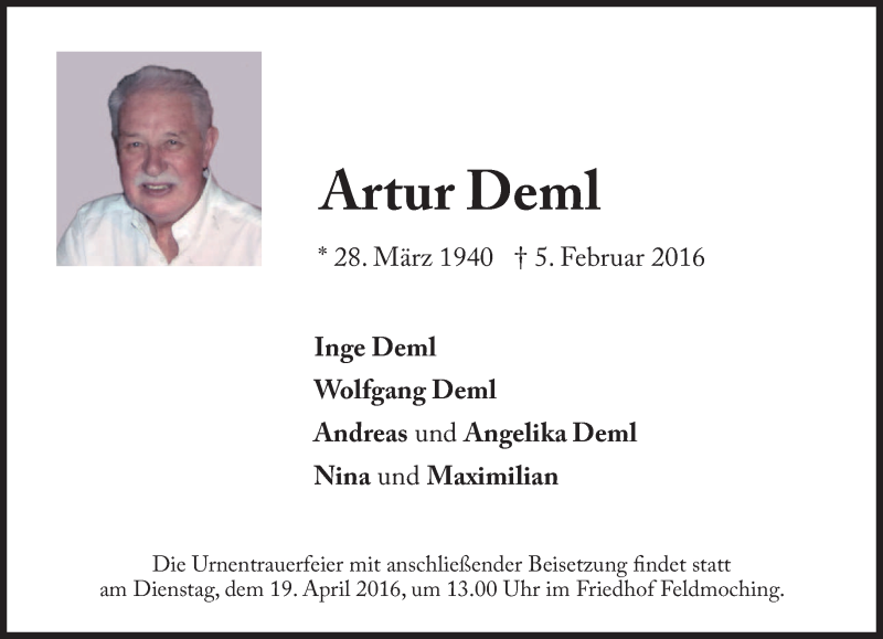  Traueranzeige für Artur Demi vom 09.04.2016 aus merkurtz