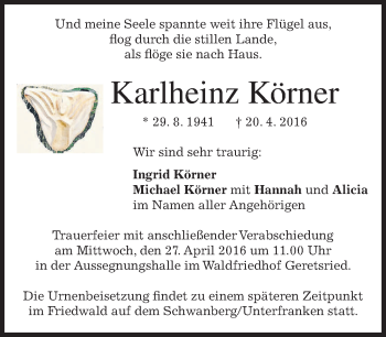 Traueranzeige von Karlheinz Körner von merkurtz