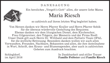Traueranzeige von Maria Riesch von merkurtz