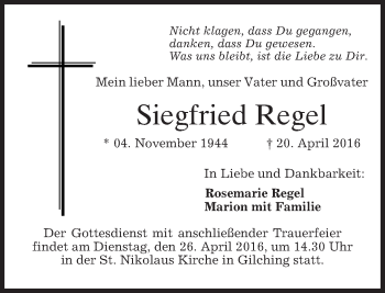 Traueranzeige von Siegfried Regel von merkurtz