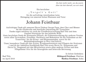 Traueranzeige von Johann Feistbaur von merkurtz