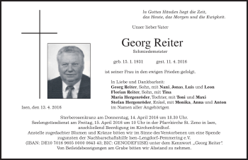 Traueranzeige von Georg Reiter von merkurtz