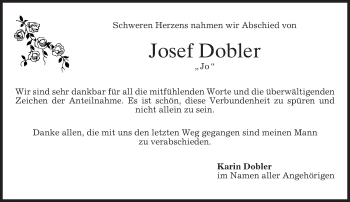 Traueranzeige von Josef Dobler von merkurtz
