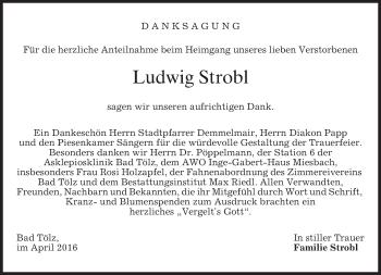 Traueranzeige von Ludwig Strobl von merkurtz