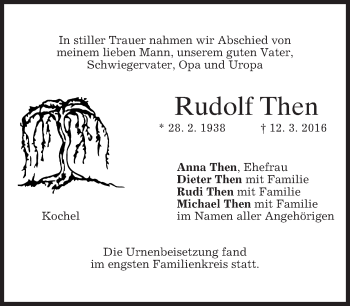 Traueranzeige von Rudolf Then von merkurtz