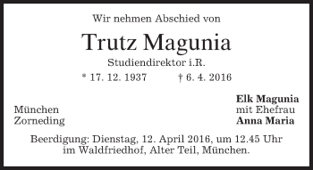 Traueranzeige von Trutz Magunia von merkurtz