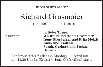 Traueranzeige von Richard Grasmaier von merkurtz