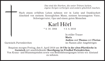 Traueranzeige von Karl Hörl von merkurtz