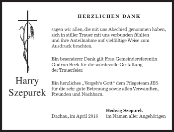 Traueranzeige von Harry Szepurek von merkurtz