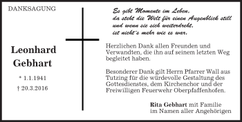 Traueranzeige von Leonhard Gebhart von merkurtz