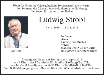 Traueranzeige von Ludwig Strobl von merkurtz