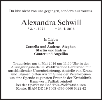 Traueranzeige von Alexandra Schwill von merkurtz