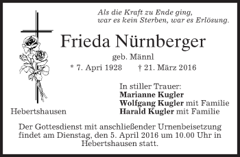 Traueranzeige von Frieda Nürnberger von merkurtz