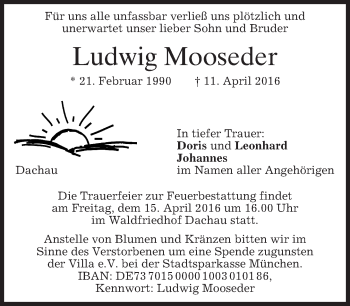 Traueranzeige von Ludwig Mooseder von merkurtz