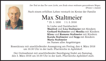 Traueranzeige von Max Staltmeier von merkurtz
