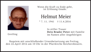 Traueranzeige von Helmut Meier von merkurtz