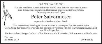 Traueranzeige von Peter Salvermoser von merkurtz
