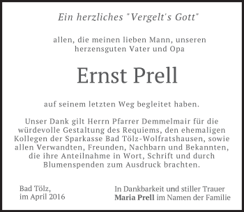 Traueranzeige von Ernst Prell von merkurtz