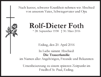 Traueranzeige von Rolf-Dieter Foth von merkurtz
