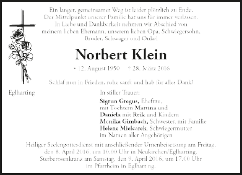 Traueranzeigen von Norbert Klein | trauer.merkur.de