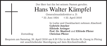 Traueranzeige von Hans Walter Kämpfel