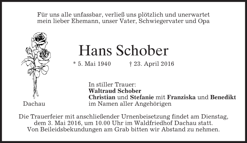 Traueranzeigen von Hans Schober | trauer.merkur.de