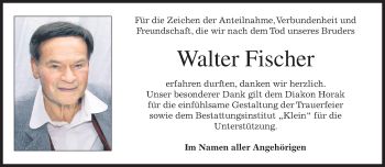 Traueranzeige von Walter Fischer von merkurtz
