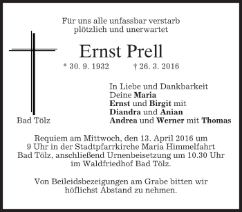 Traueranzeige von Ernst Prell von merkurtz