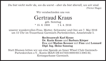 Traueranzeige von Gertraud Kraus von merkurtz