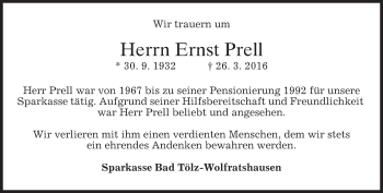 Traueranzeige von Ernst Prell von merkurtz