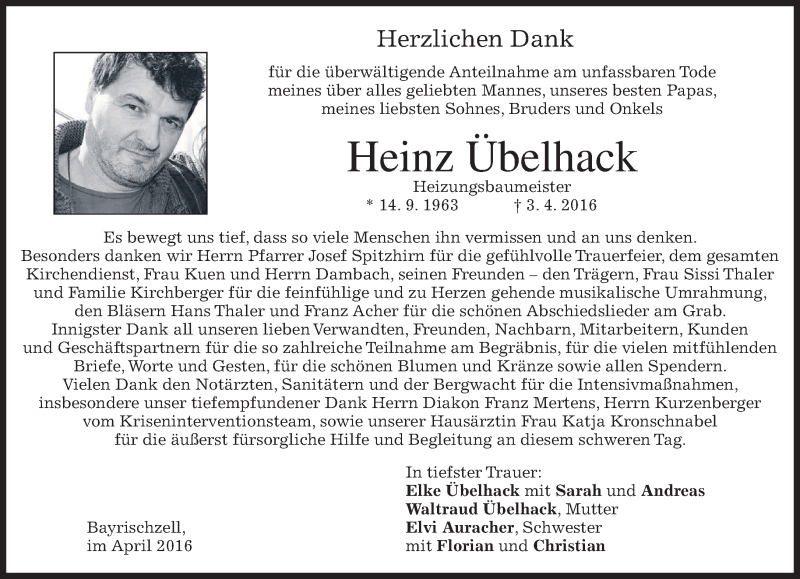  Traueranzeige für Heinz Übelhack vom 23.04.2016 aus merkurtz