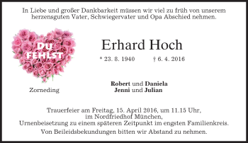 Traueranzeige von Erhard Hoch von merkurtz