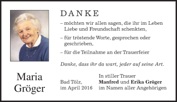 Traueranzeige von Maria Gröger von merkurtz