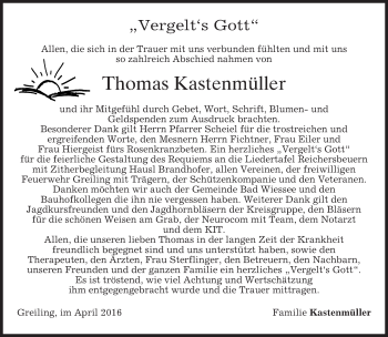 Traueranzeige von Thomas Kastenmüller von merkurtz