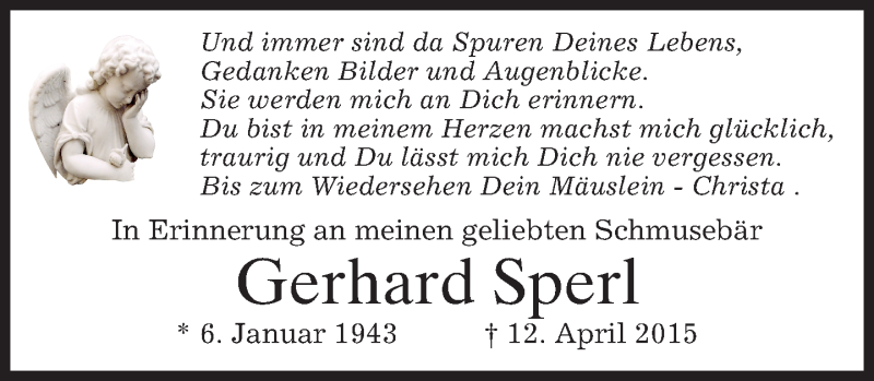  Traueranzeige für Gerhard Sperl vom 12.04.2016 aus merkurtz