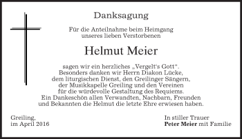 Traueranzeige von Helmut Meier von merkurtz