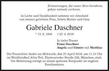Traueranzeige von Gabriele Daschner von merkurtz