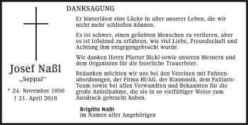 Traueranzeige von Josef Naßl von merkurtz